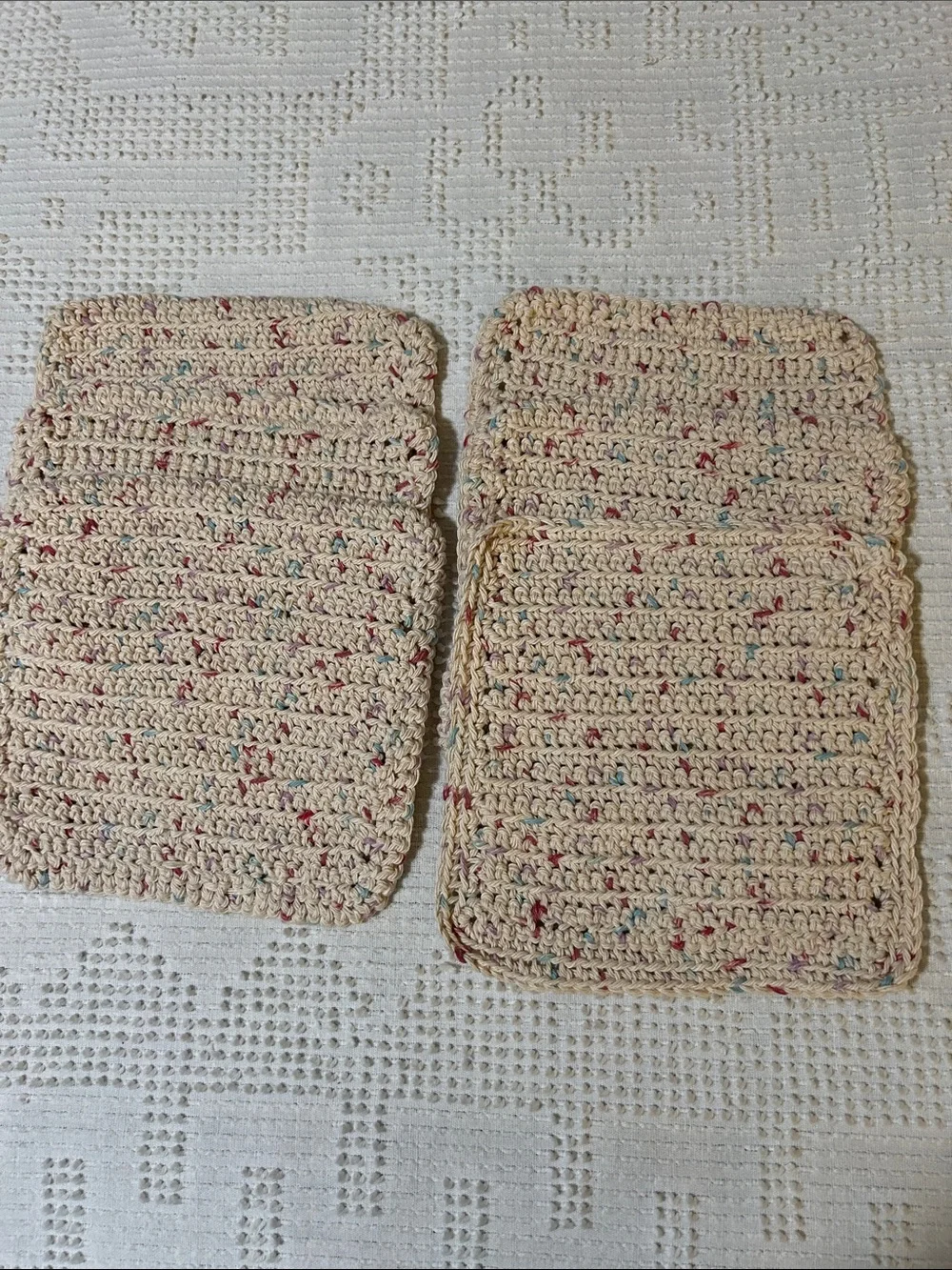Handmade Crocheted Neutral Splatter dish rags - Set of 6